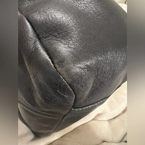 Coach Black Leather Pleated East West Shoulder Tote